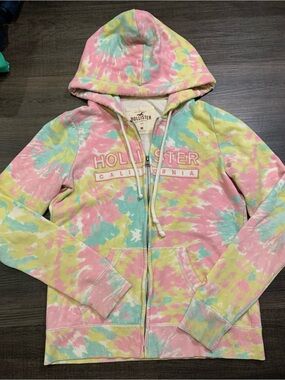 Hollister Pastel Tie-Dye Zip Hoodie in Pink, Yellow & Blue